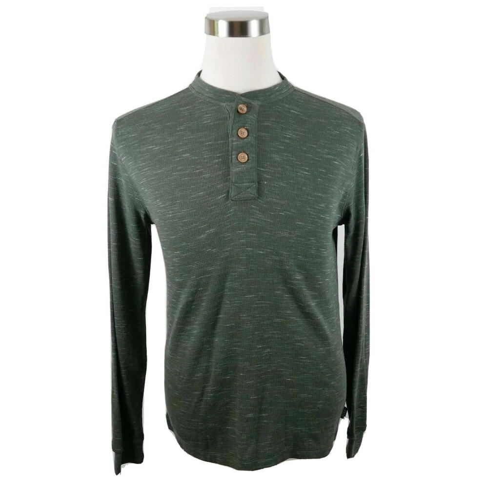 ROWM Mens Heather Army Green Henley Thermal Sweater S